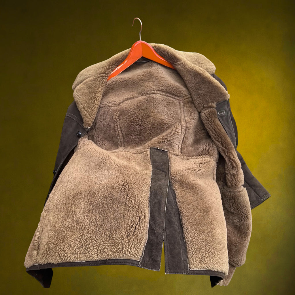 Veste Trois-Quarts Homme en Peau de Mouton Retournée Marron – Années 70