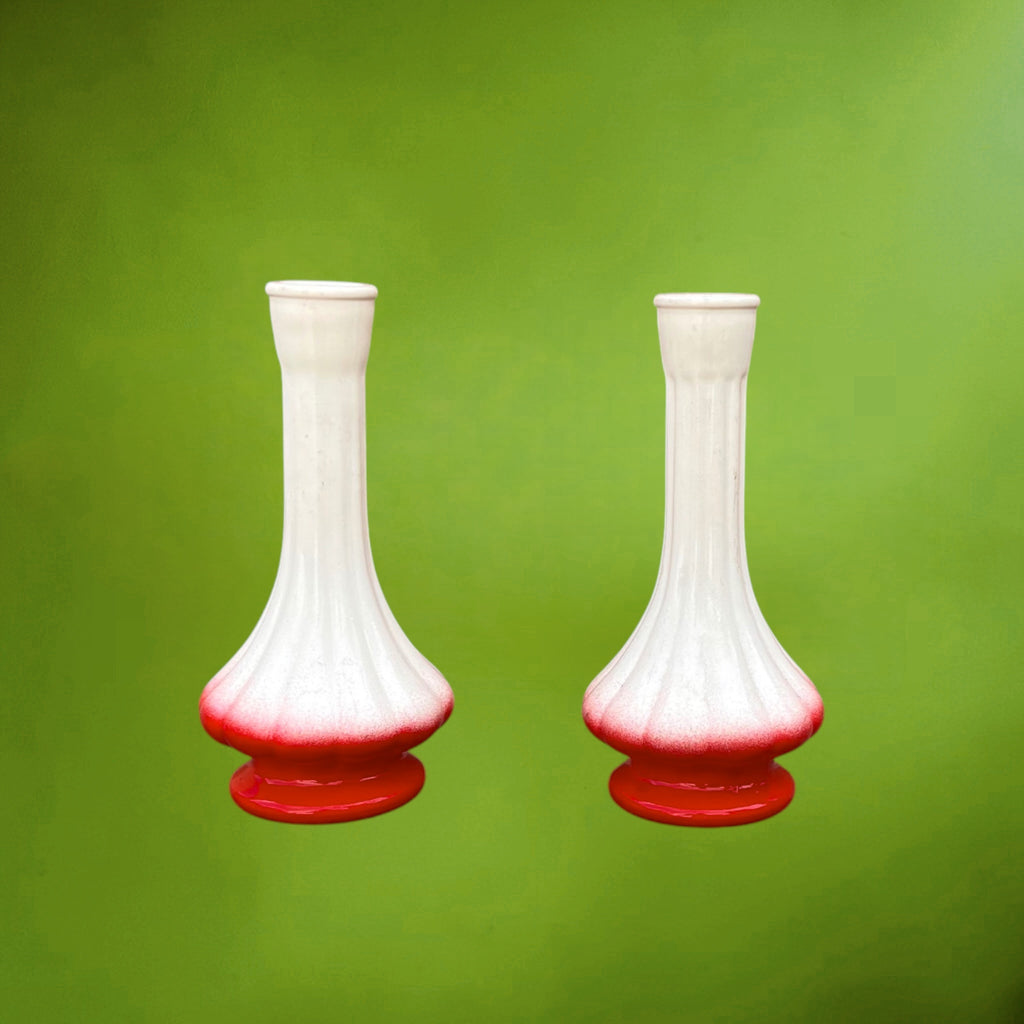Paire de Vases en Verre Peint Blanc et Rouge – Années 1960-1970