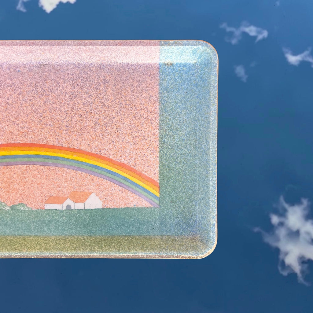 Plateau de Service ALPAC en Résine et Fibre de Verre, Décor Naïf Arc-en-Ciel – Made in France - Années 70-80