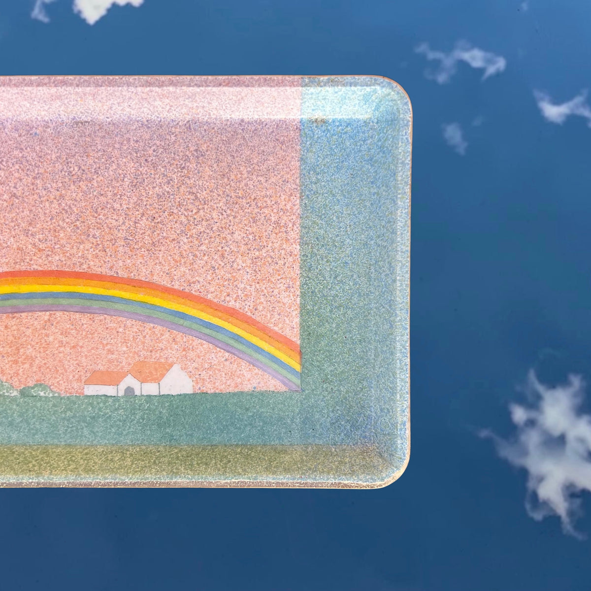 Plateau de Service ALPAC en Résine et Fibre de Verre, Décor Naïf Arc-en-Ciel – Made in France - Années 70-80