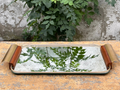 Plateau Miroir à Poignées en Bois et Métal Doré – Années 50-60