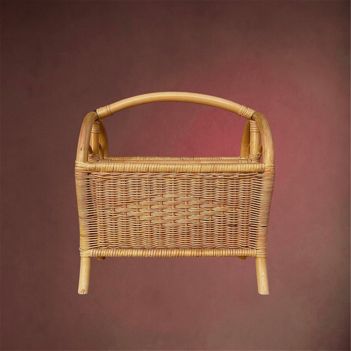 Ancien Porte-Revues en Rotin et Bambou Tressé – Années 60-70