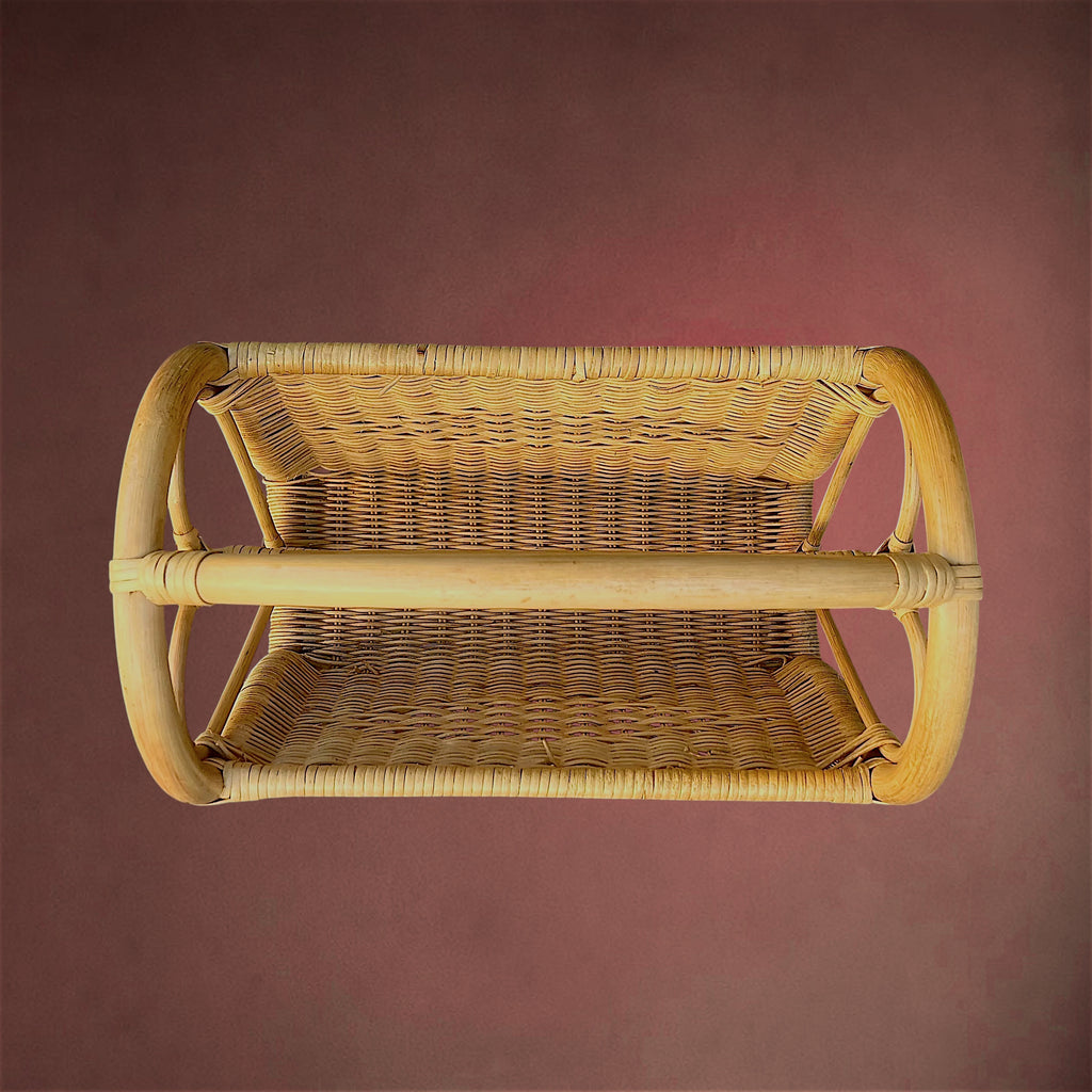 Ancien Porte-Revues en Rotin et Bambou Tressé – Années 60-70