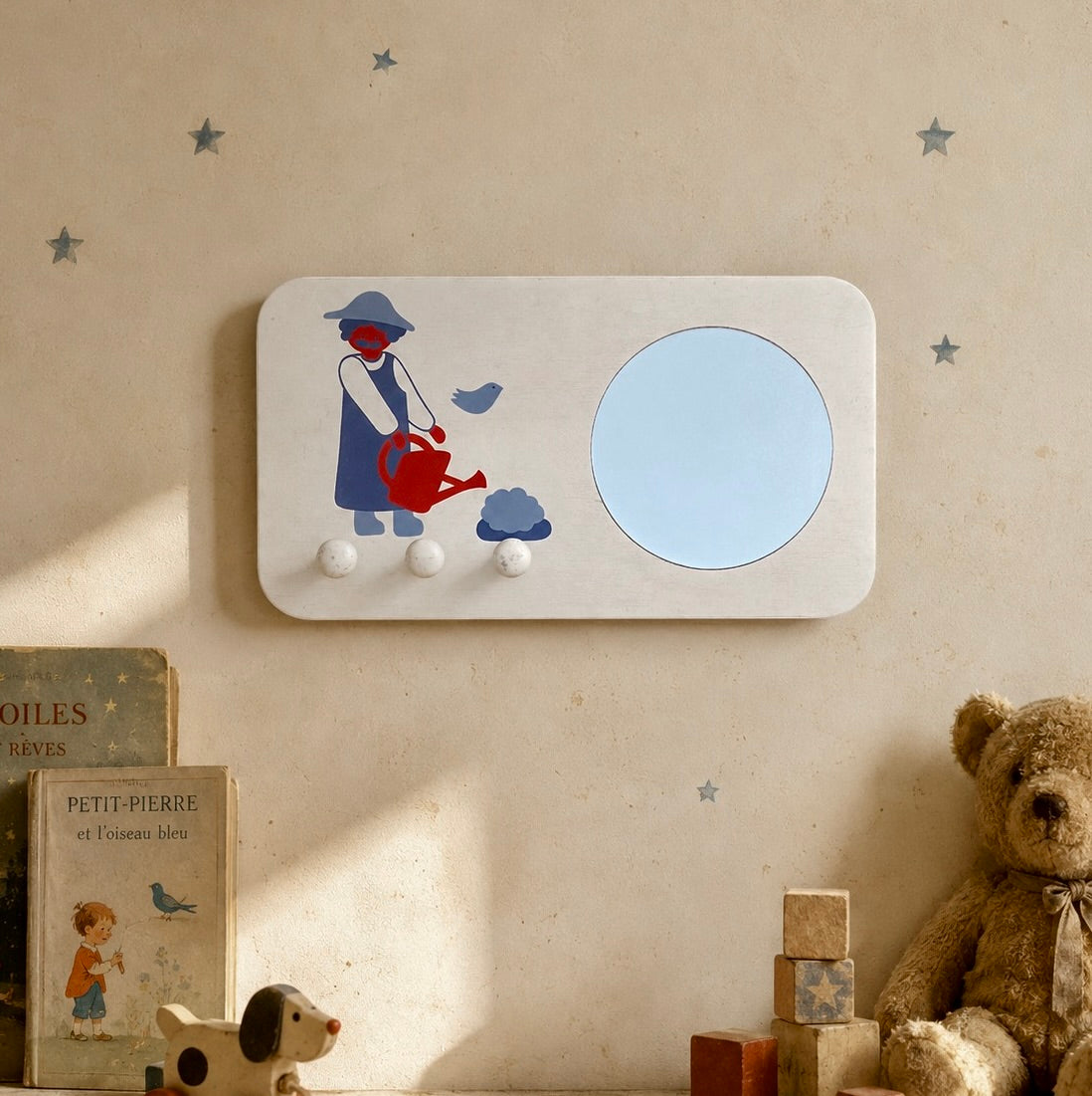 Portemanteau Mural Dujardin avec Miroir pour Enfant – Années 1970-1980