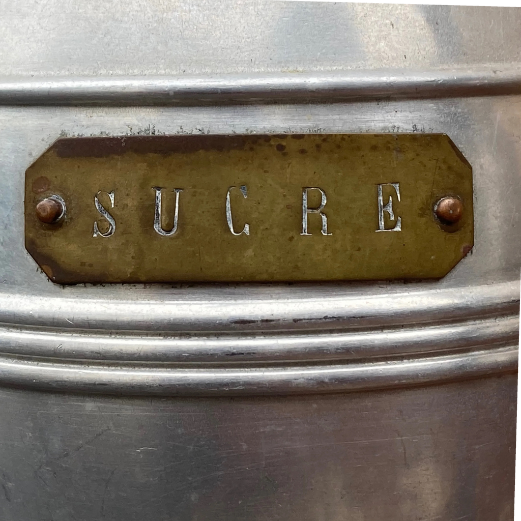 Pots à Café et Sucre en Aluminium avec Plaques en Laiton – Années 40-50