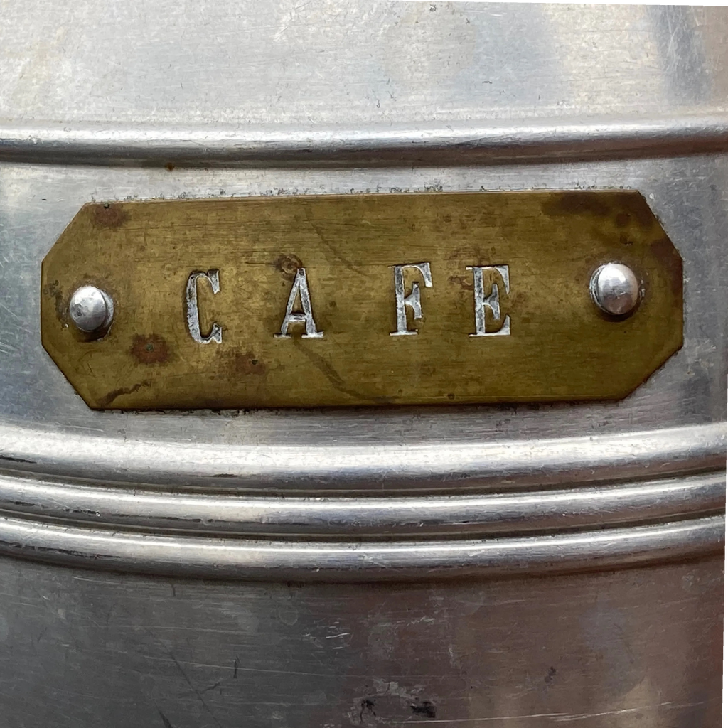 Pots à Café et Sucre en Aluminium avec Plaques en Laiton – Années 40-50