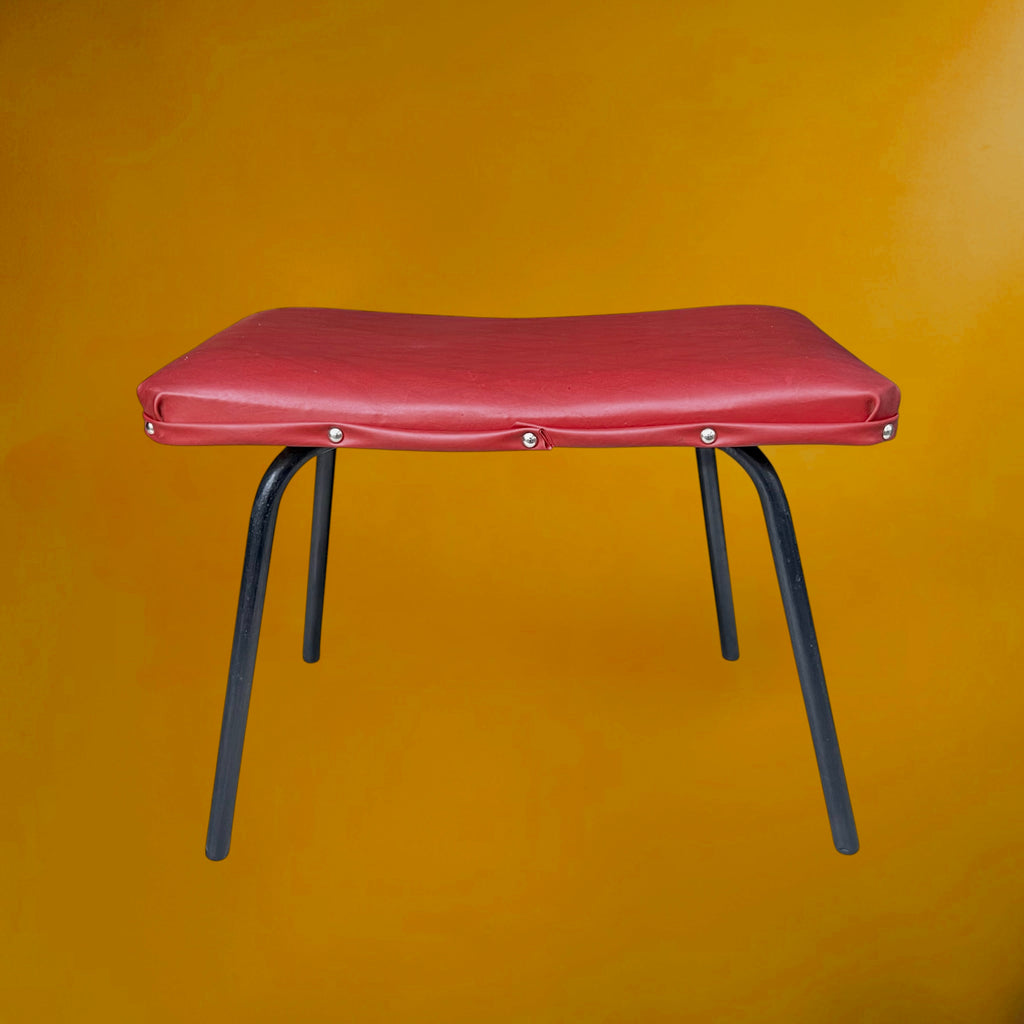Repose-pieds ou Tabouret Bas en Skaï Rouge Brique et Métal Laqué Noir – Années 50-60