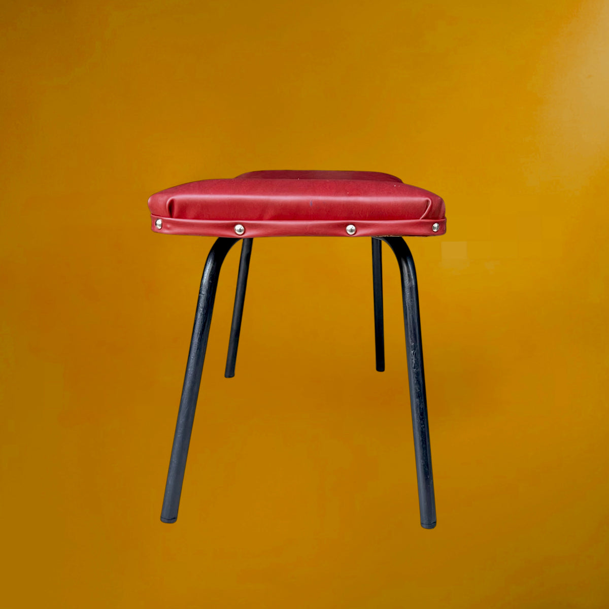 Repose-pieds ou Tabouret Bas en Skaï Rouge Brique et Métal Laqué Noir – Années 50-60