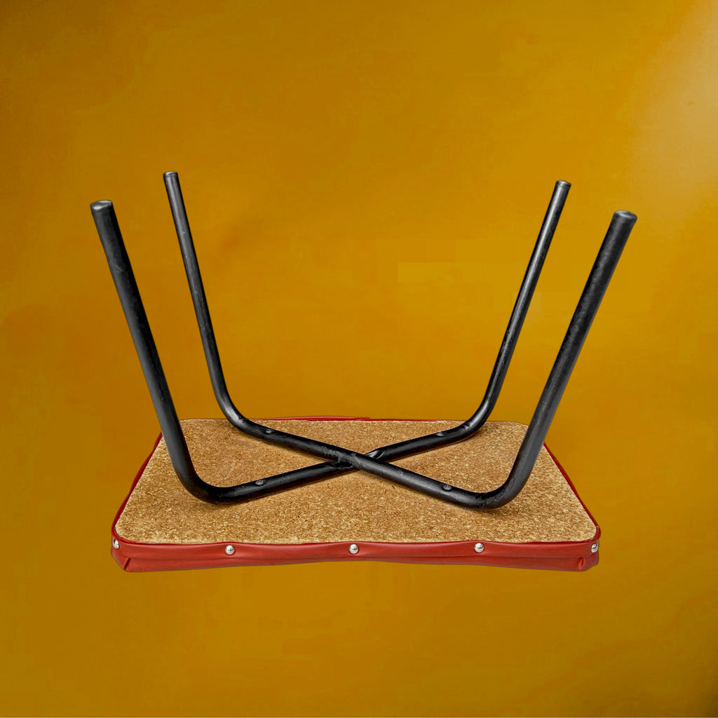 Repose-pieds ou Tabouret Bas en Skaï Rouge Brique et Métal Laqué Noir – Années 50-60