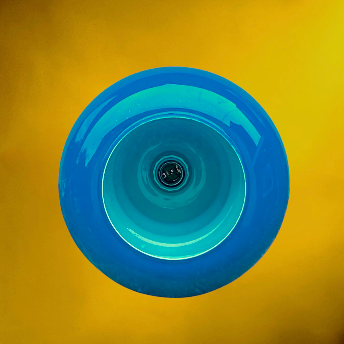 Suspension en Verre Bleu Turquoise et Bois Peint Blanc – Années 70