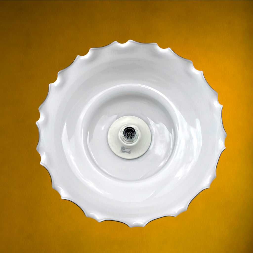 Grande Suspension Massive en Opaline Blanche et Métal – Monte-et-Baisse – Made in Belgium – Années 70
