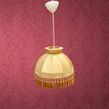 Grande Suspension Boudoir en Satin Ivoire à Franges Dorées – Années 60-70