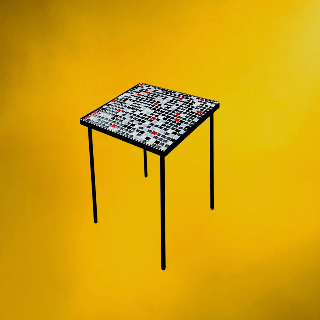 Petite Table d’Appoint en Fer Forgé et Mosaïque – Années 50-60