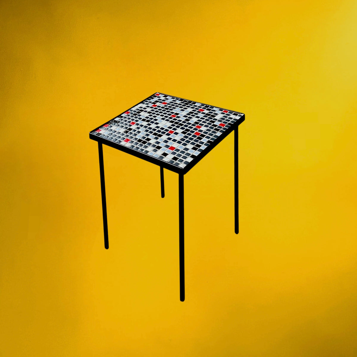 Petite Table d’Appoint en Fer Forgé et Mosaïque – Années 50-60