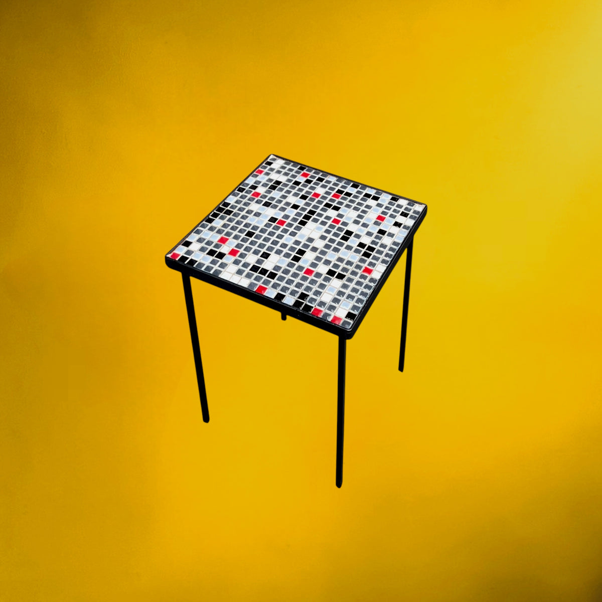 Table d’Appoint en Fer Forgé Noir et Mosaïque de Verre – Années 50-60