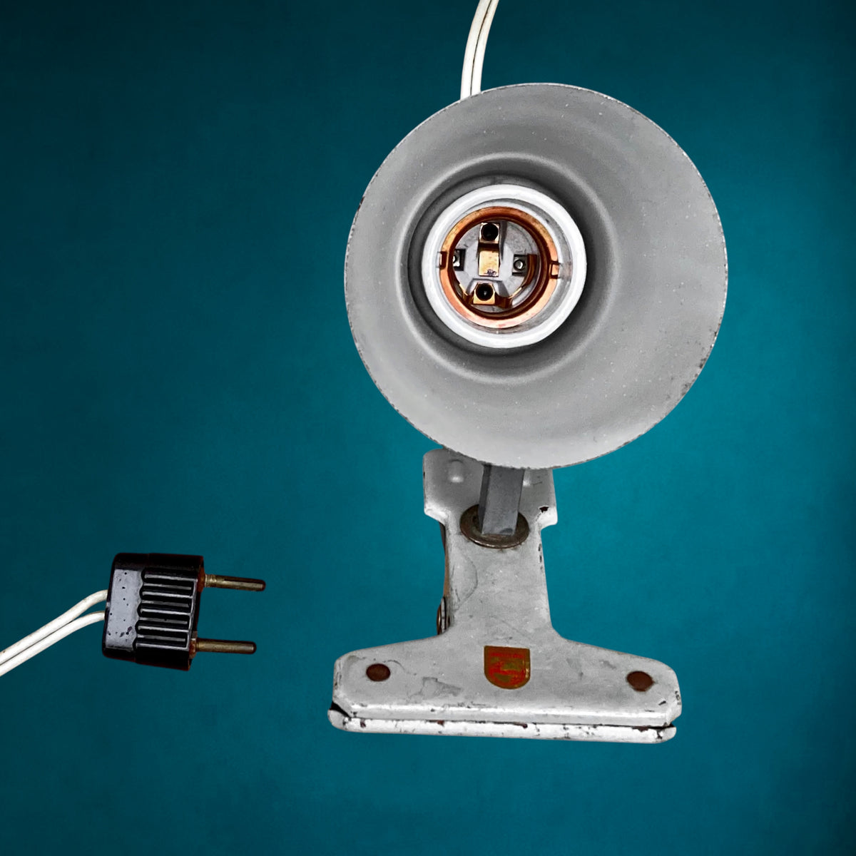 Lot de 3 Lampes à Pince Philips en Métal Peint Gris – Éclairage Industriel – Années 50-60