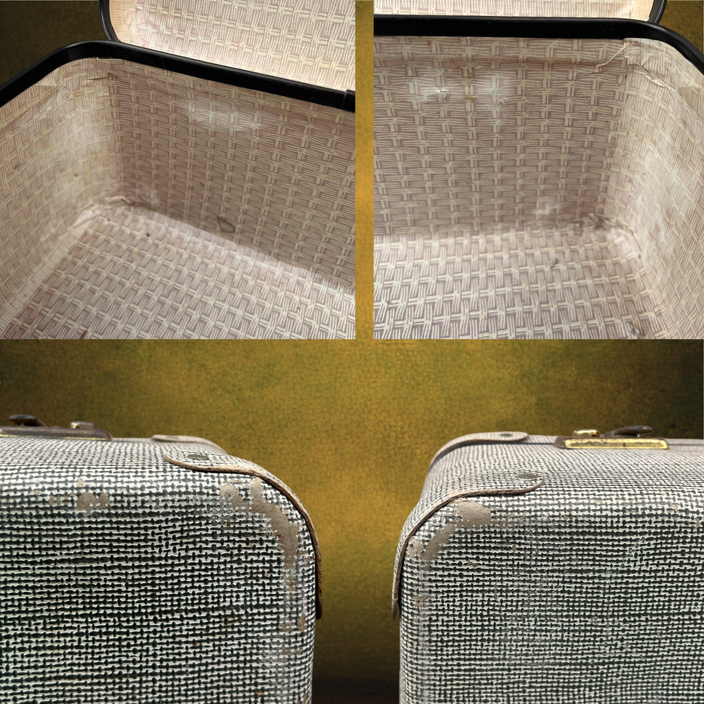 Valise en Carton Gainé Noir et Blanc avec Fermoirs en Laiton – Années 50-60