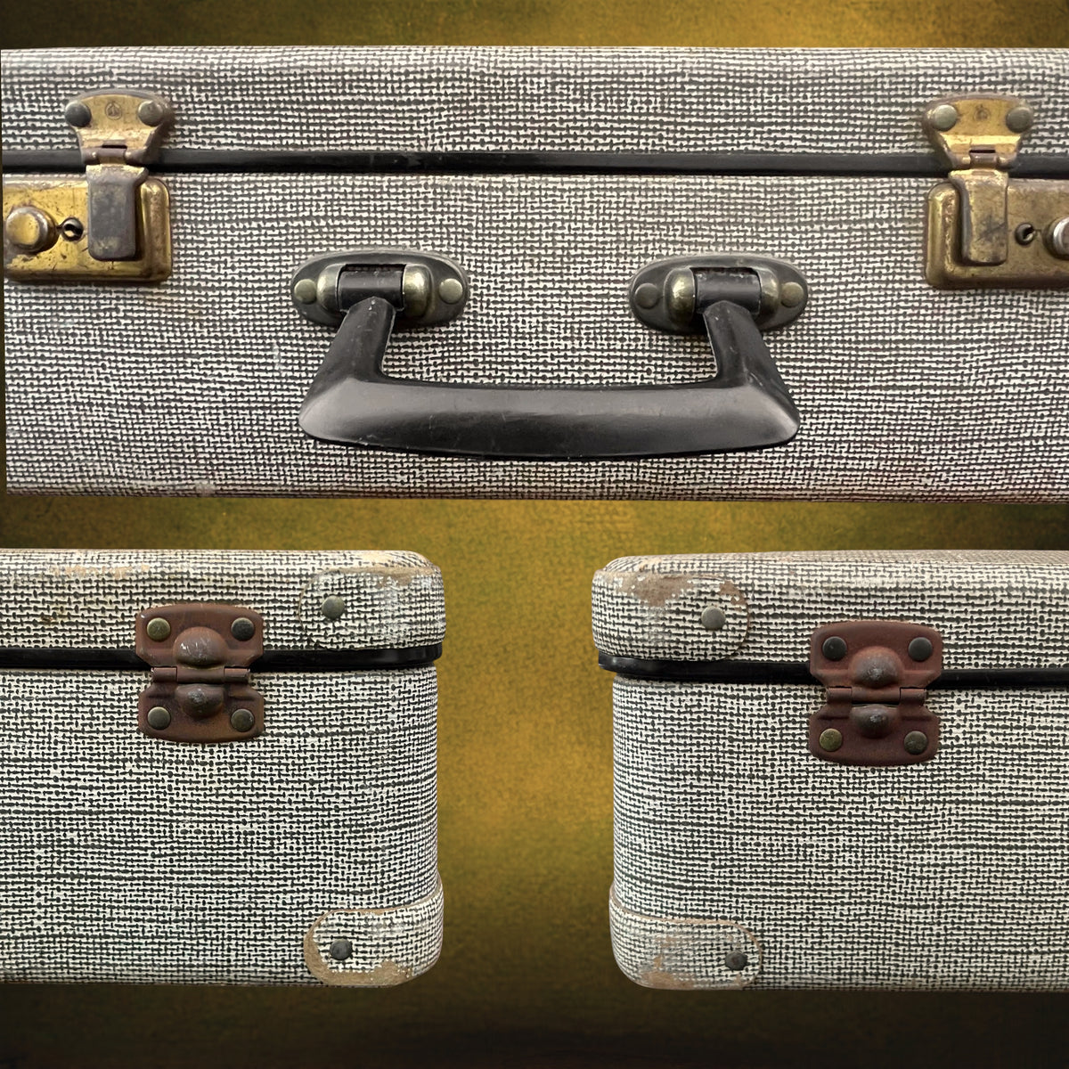 Valise en Carton Gainé Noir et Blanc avec Fermoirs en Laiton – Années 50-60