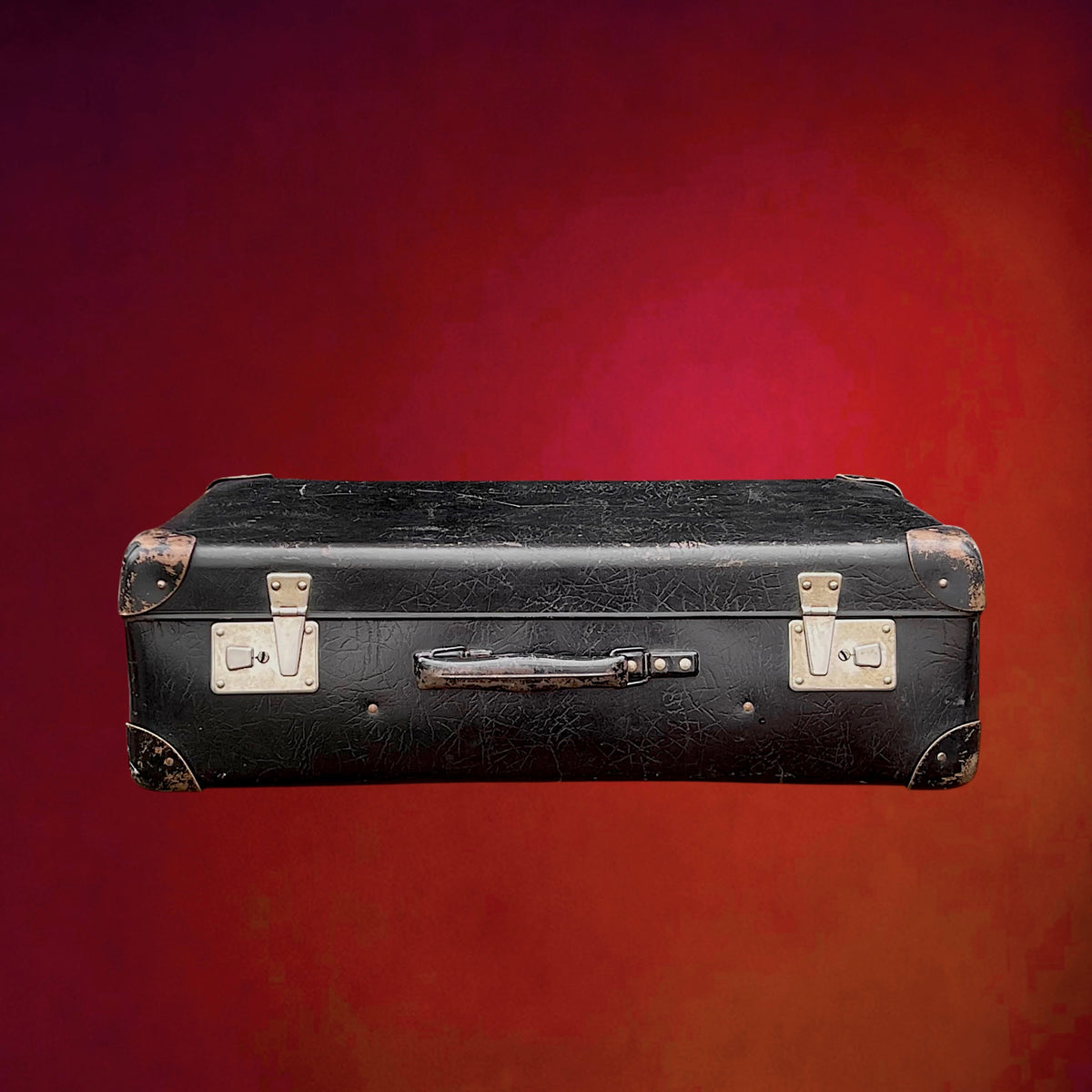 Ancienne Valise de Voyage Noire en Carton Enduit et Métal – Années 40-50