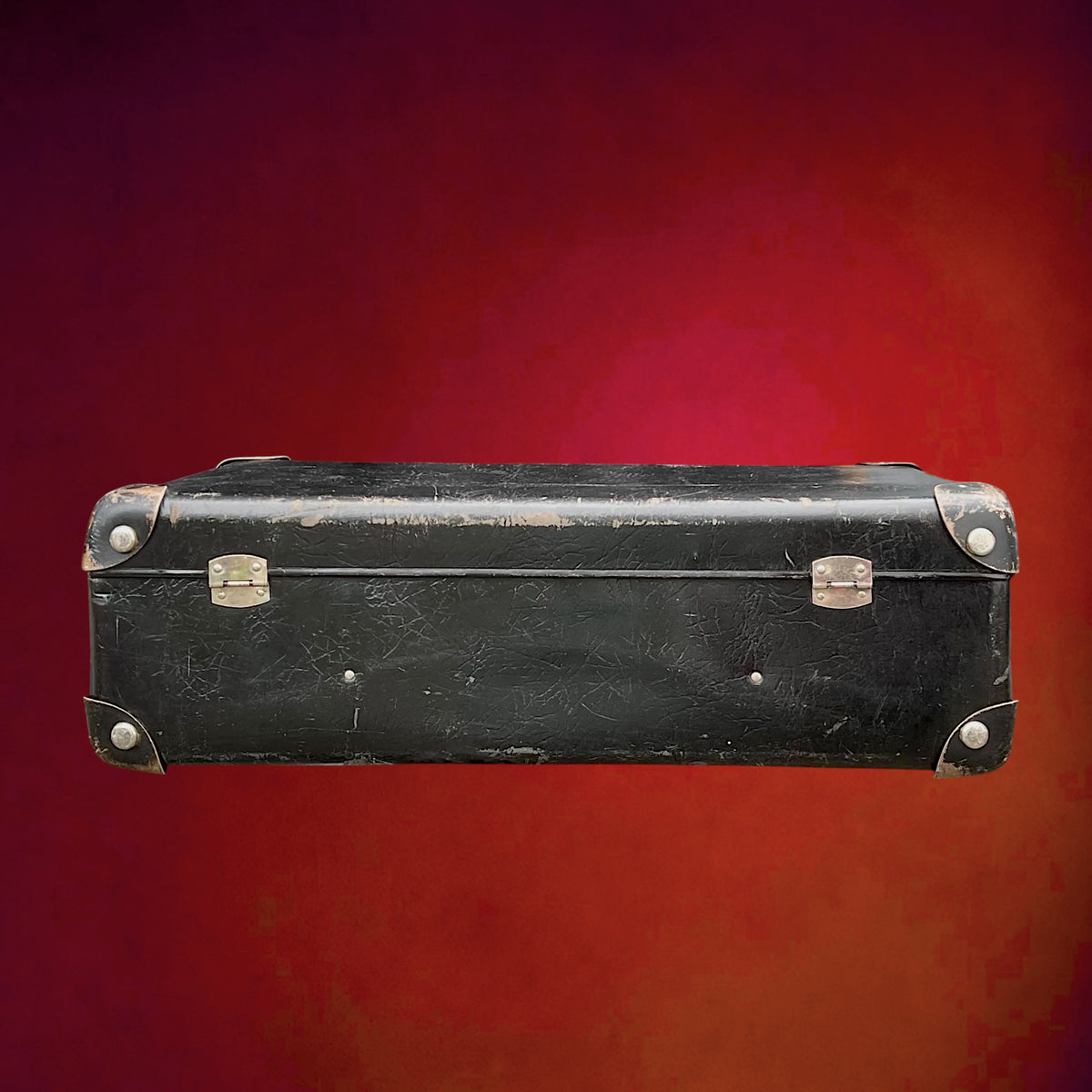 Valise Ancienne Noire en Carton Enduit à Coins Renforcés avec Trois Clés – Années 40-50