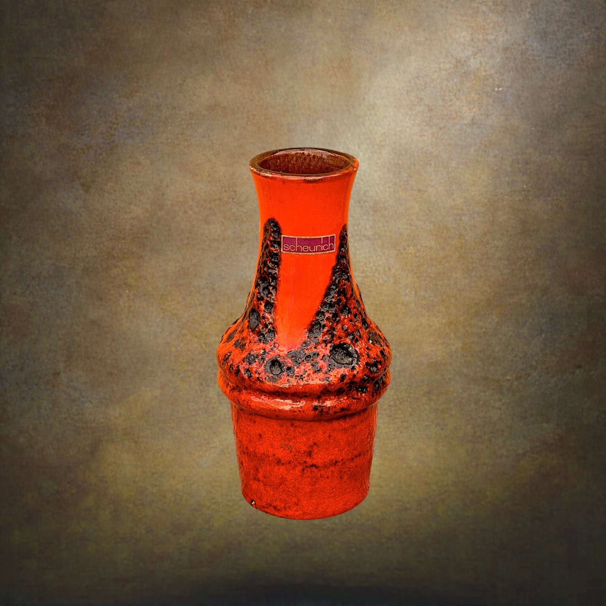 Vase Scheurich Fat Lava Rouge et Brun – Modèle 209-18 – Années 1970