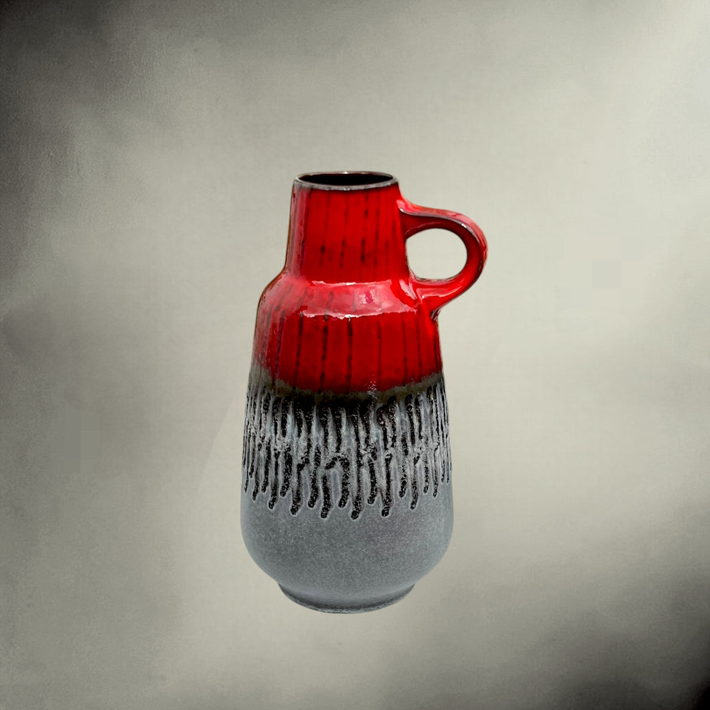 Vase à Anse Carstens Tönnieshof Fat Lava Rouge et Gris – Années 60
