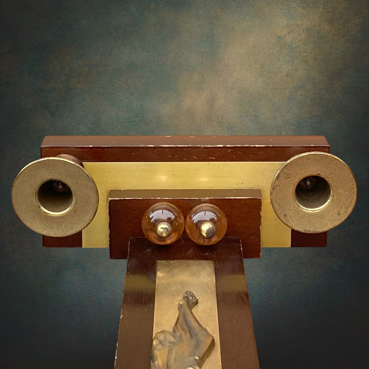 Crucifix d’Autel en Bois et Métal Doré avec Deux Bougeoirs – Années 50-60