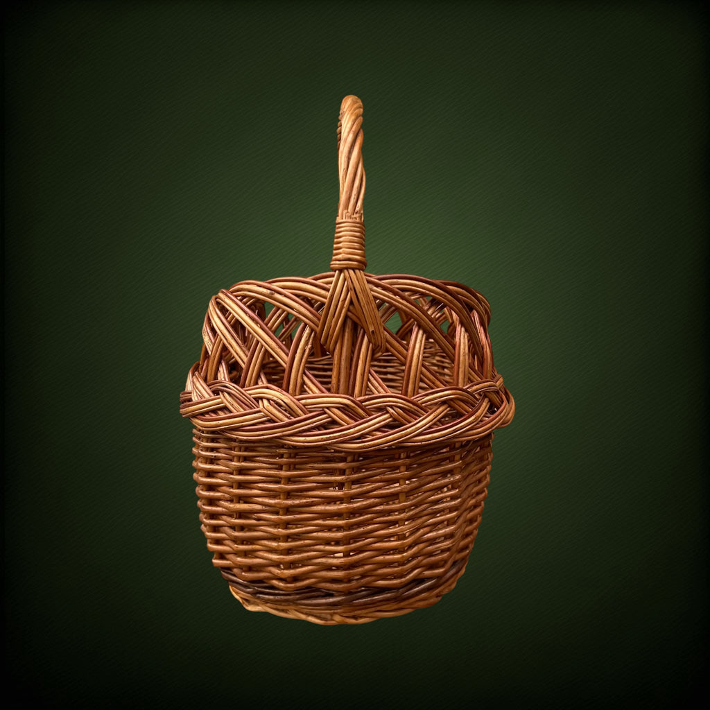 Grand Panier en Osier à Trois Teintes et Tressage Ajouré – Années 60-70