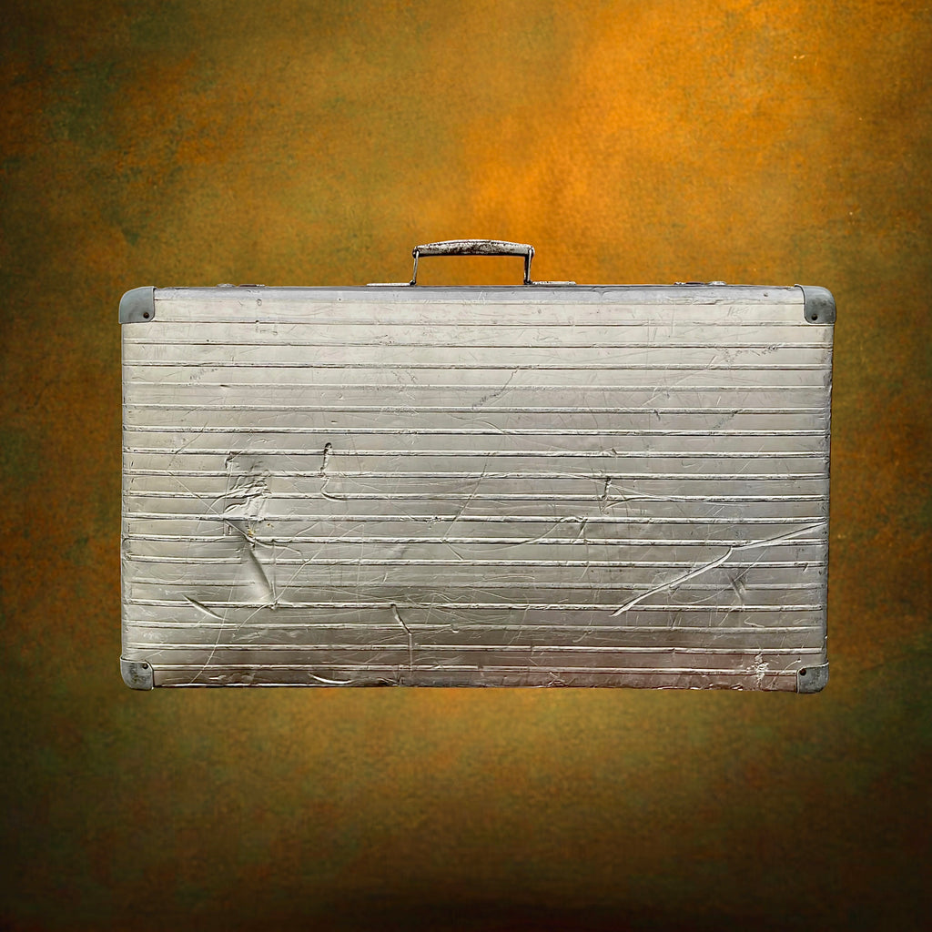 Grande Valise en Aluminium Nervuré avec Intérieur à Carreaux – Années 50-60