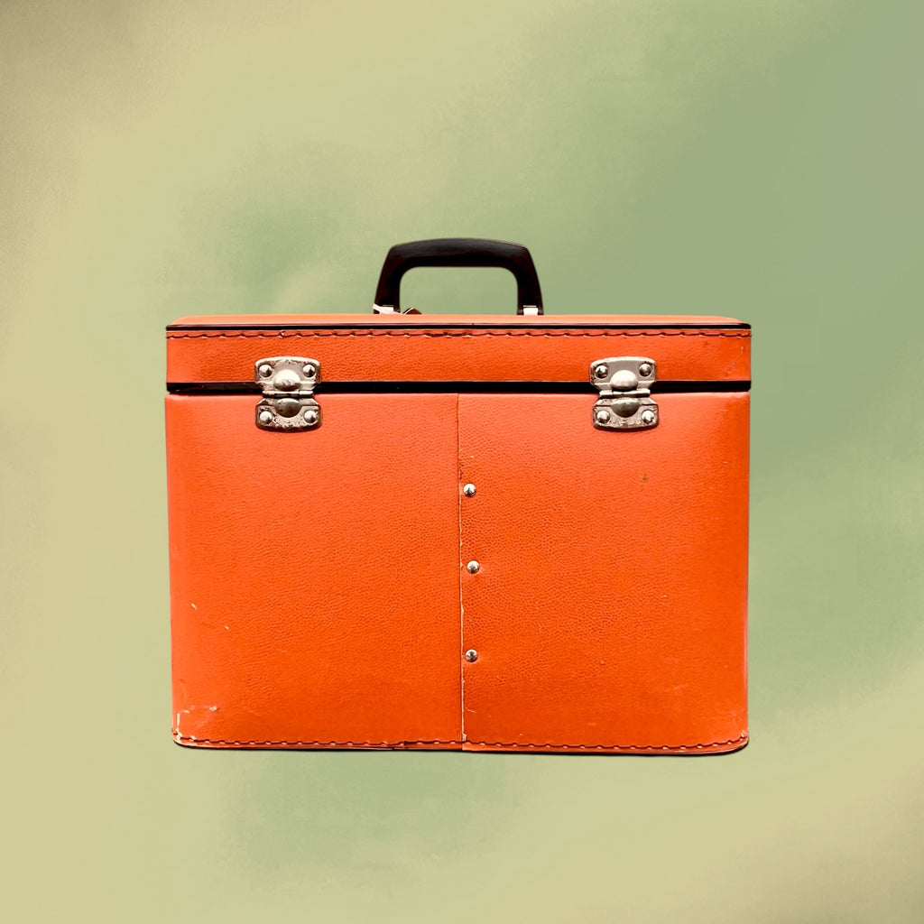 Mallette-Classeur à Fiches en Skaï Orange et Métal – Années 60-70