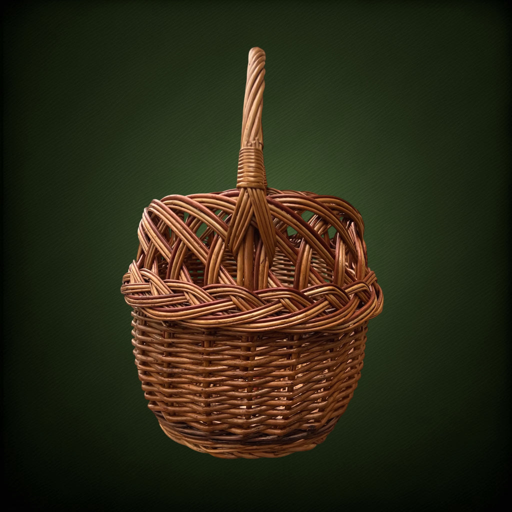 Grand Panier en Osier à Trois Teintes et Tressage Ajouré – Années 60-70