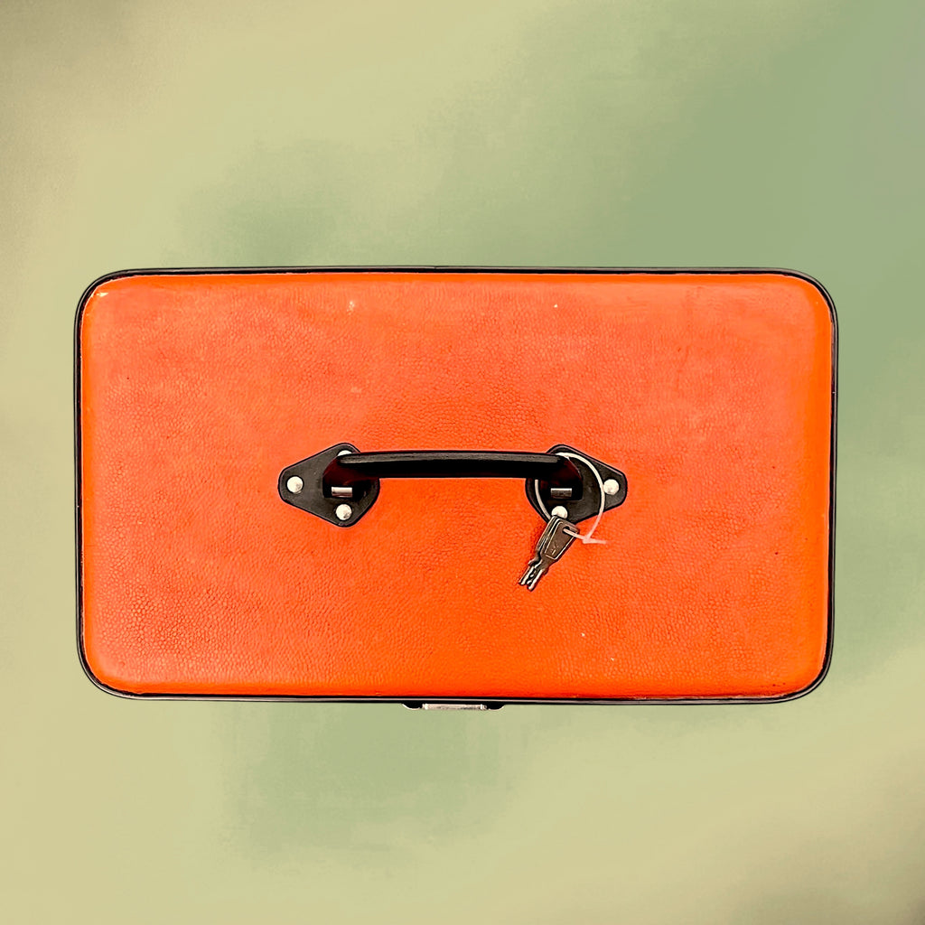 Mallette-Classeur à Fiches en Skaï Orange et Métal – Années 60-70
