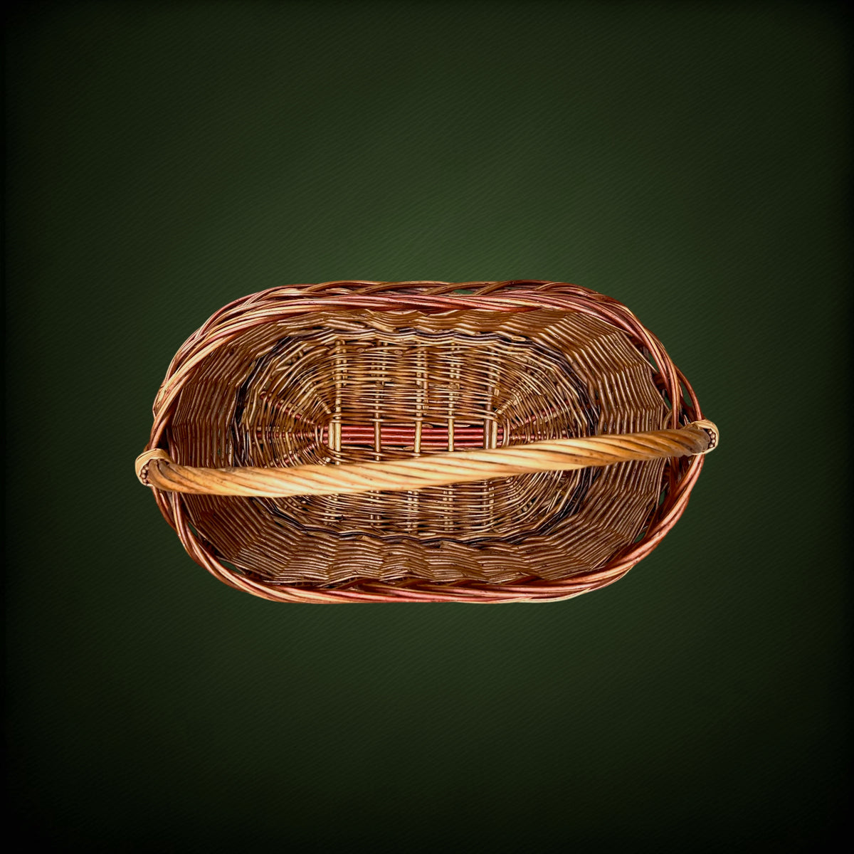 Grand Panier en Osier à Trois Teintes et Tressage Ajouré – Années 60-70