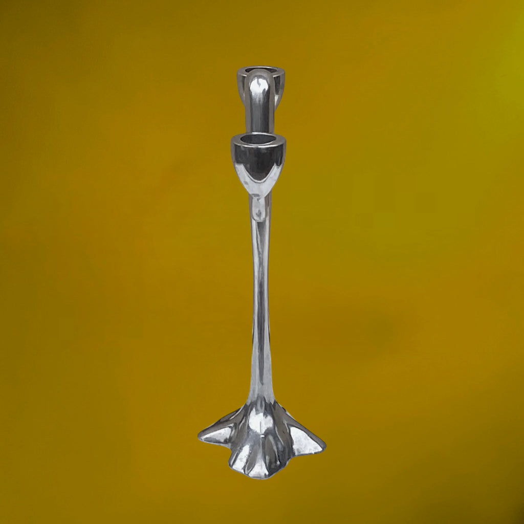 Bougeoir Anthropomorphe à Deux Feux en Aluminium Poli – Bougeoir Fantôme - Années 90