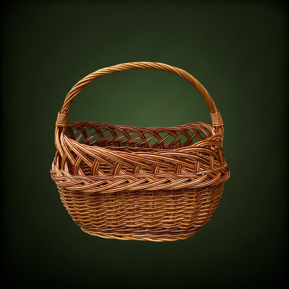 Grand Panier en Osier à Trois Teintes et Tressage Ajouré – Années 60-70