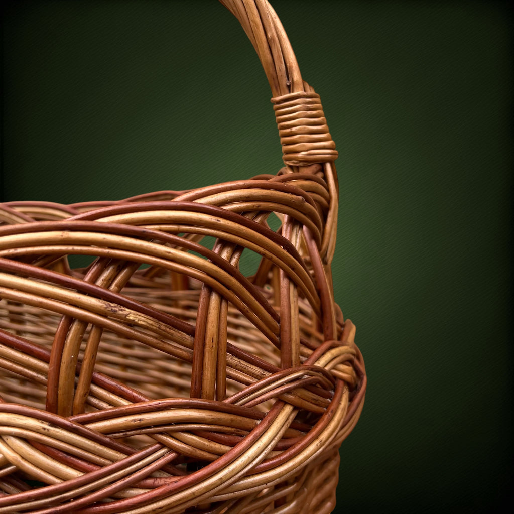 Grand Panier en Osier à Trois Teintes et Tressage Ajouré – Années 60-70