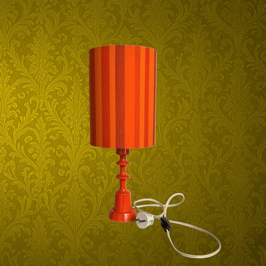 Lampe d’Appoint Orange Seventies avec Abat-Jour Rayé - Années 70