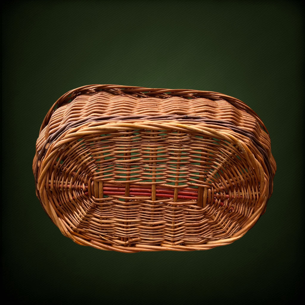 Grand Panier en Osier à Trois Teintes et Tressage Ajouré – Années 60-70