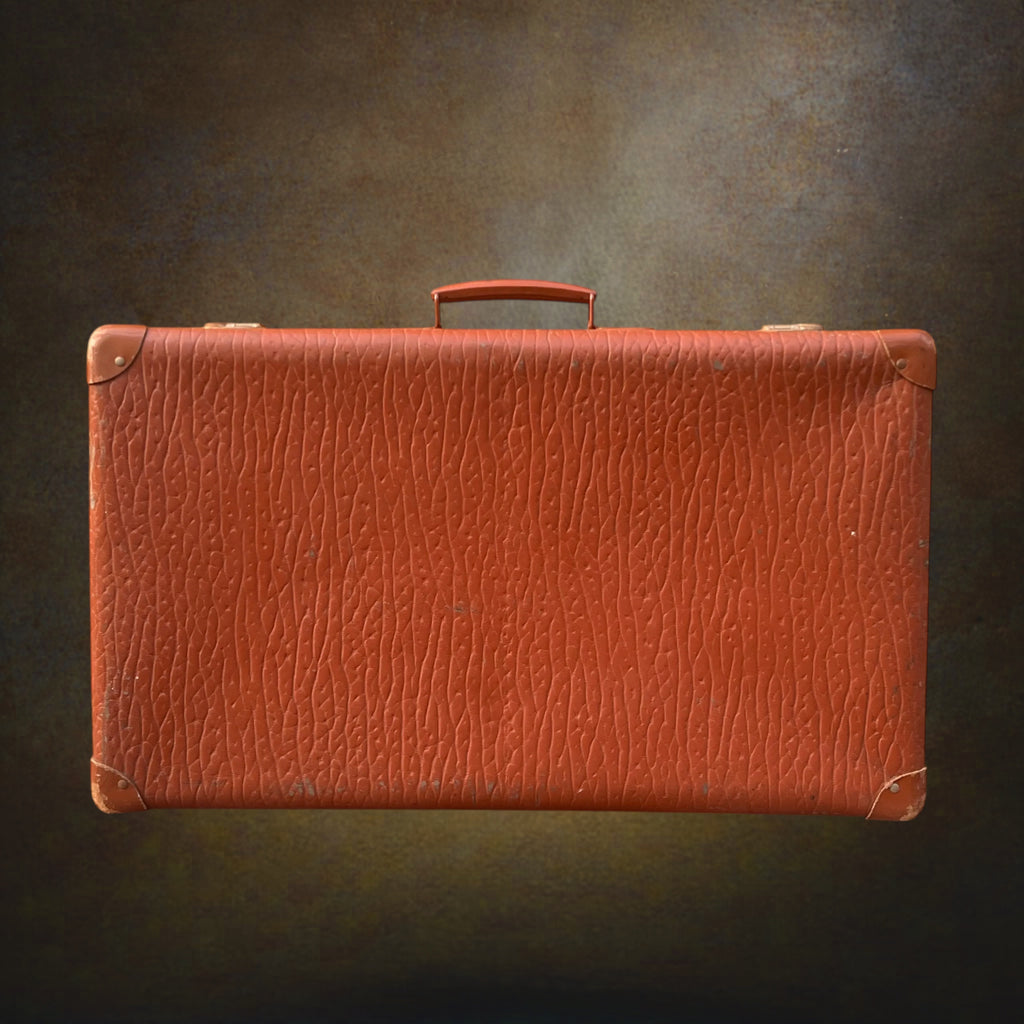 Ancienne Grande Valise Marron Fauve à Revêtement Grainé – Années 1950-1960