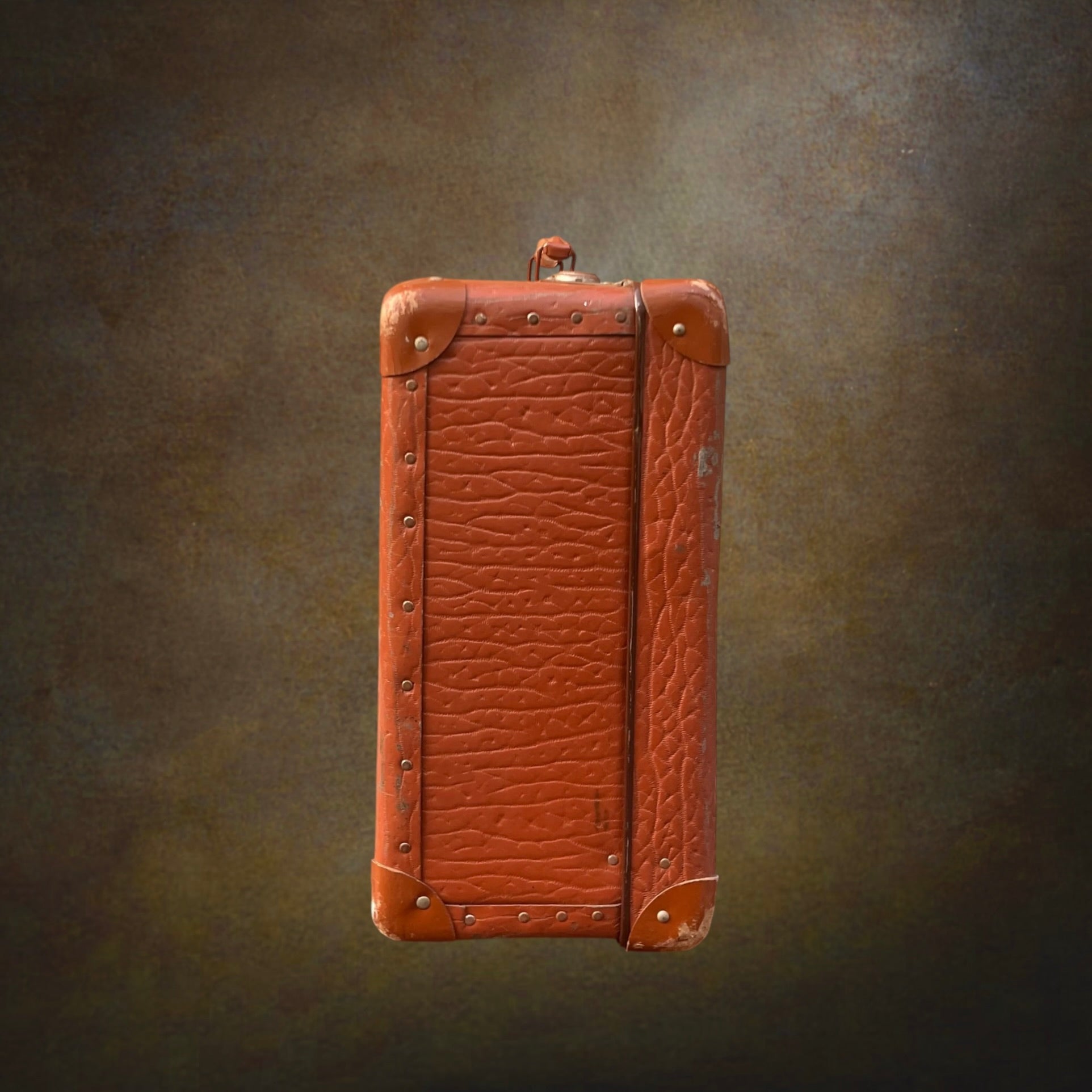 Ancienne Grande Valise Marron Fauve à Revêtement Grainé – Années 1950-1960