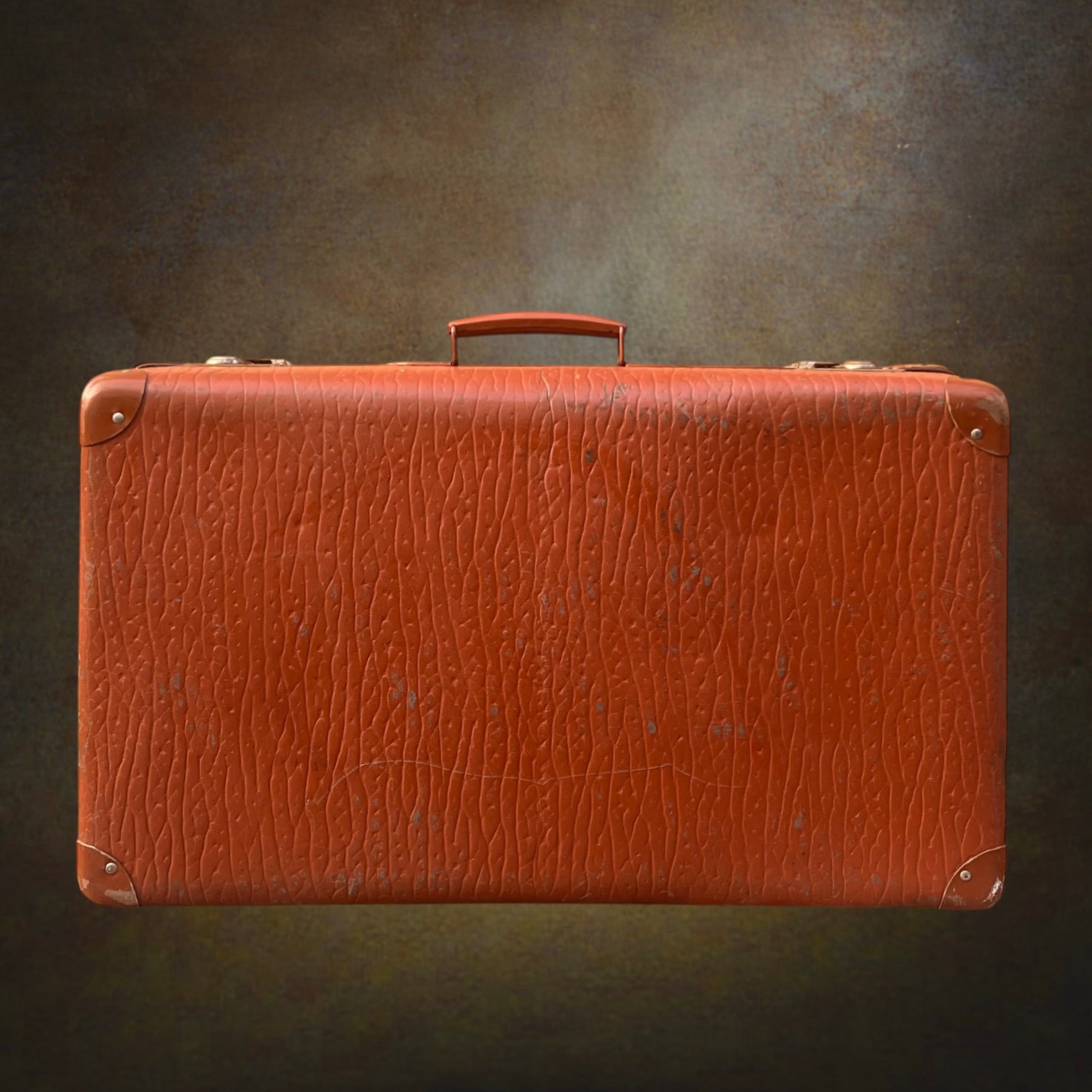 Ancienne Grande Valise Marron Fauve à Revêtement Grainé – Années 1950-1960
