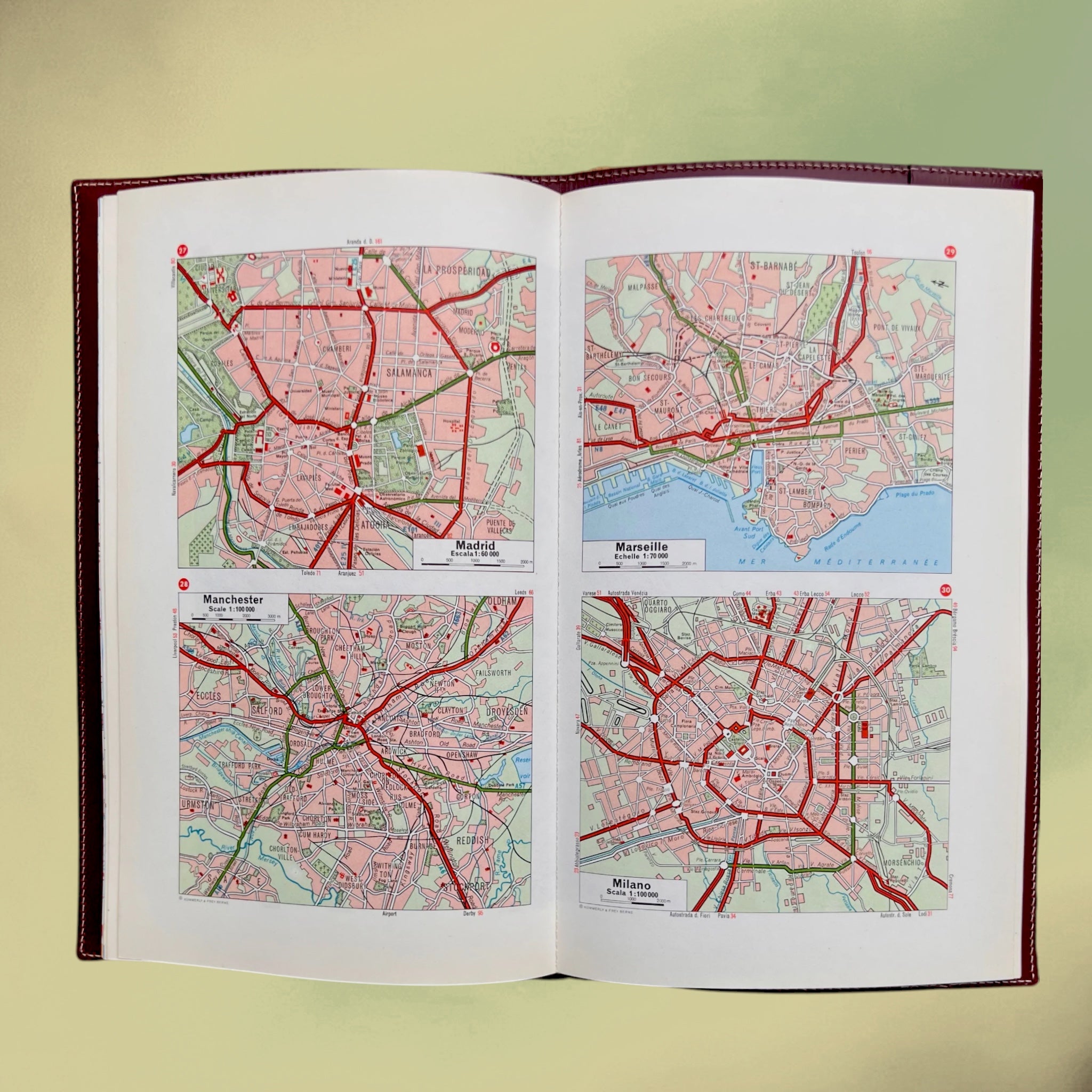 Atlas Routier d’Europe Kümmerly & Frey avec Couverture en Cuir Delvaux – 1966