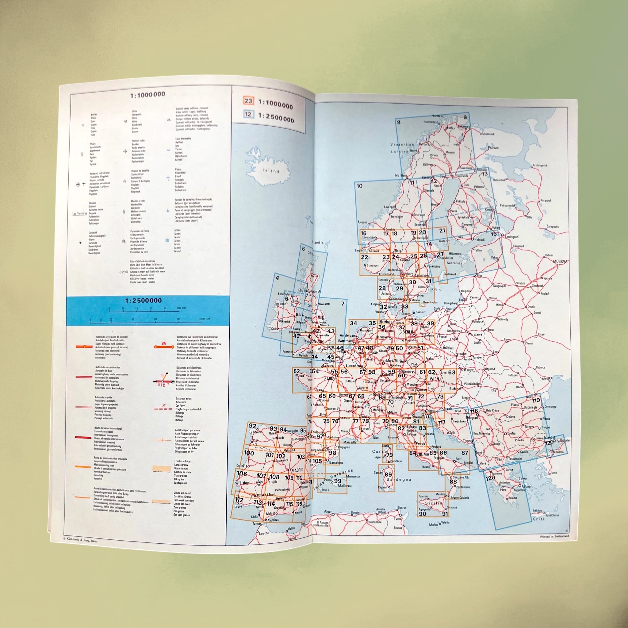 Atlas Routier d’Europe Kümmerly & Frey avec Couverture en Cuir Delvaux – 1966