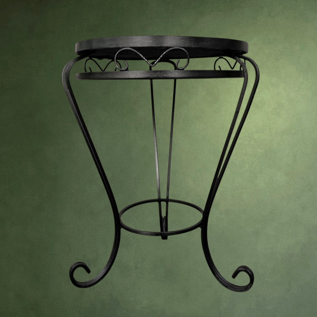 Petite Table d’Appoint en Fer Forgé et Mosaïque aux Cœurs Violets – Années 60-70