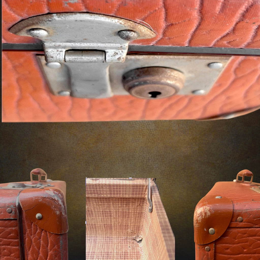 Ancienne Grande Valise Marron Fauve à Revêtement Grainé – Années 1950-1960