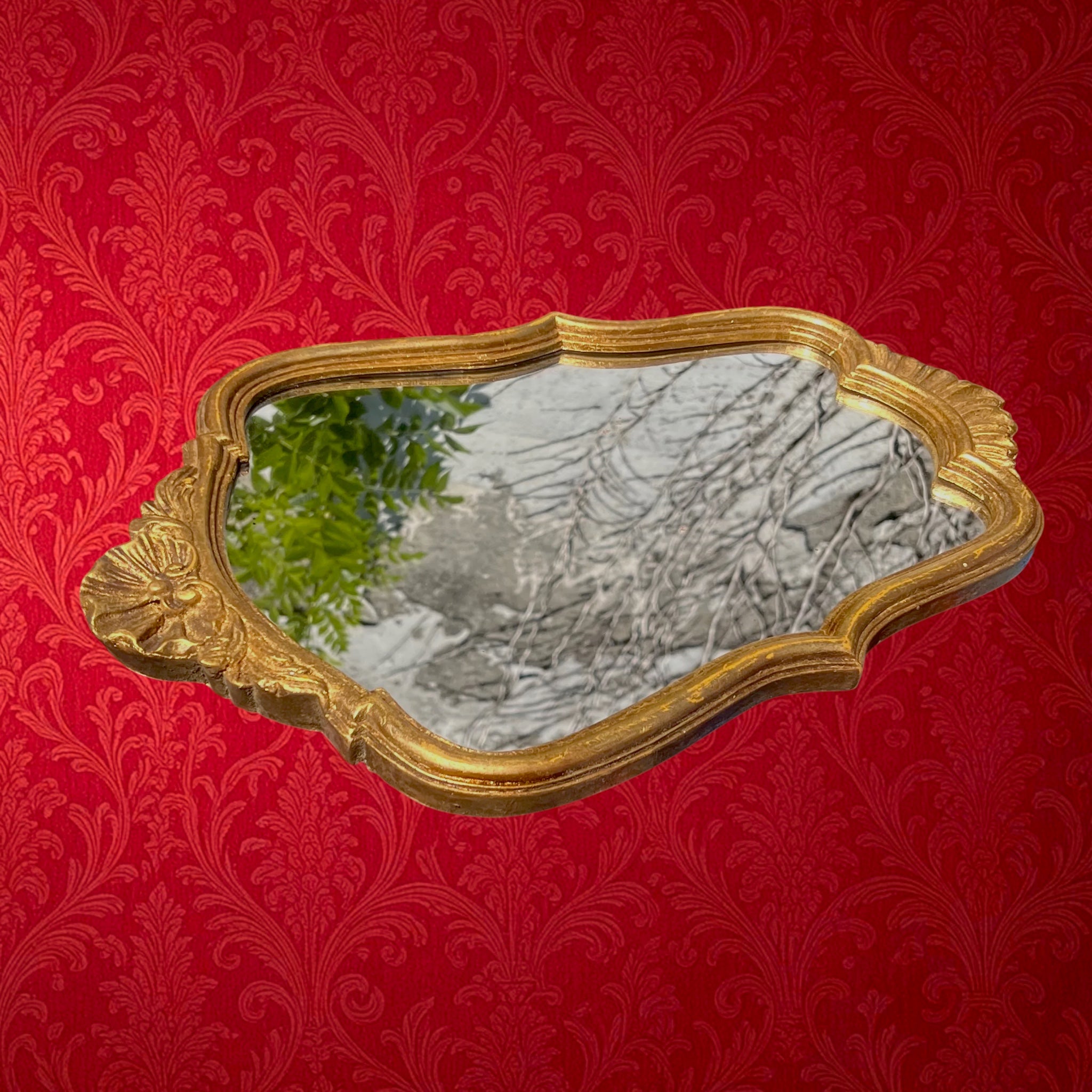 Miroir Mural Doré de Style Rocaille en Résine – Années 50