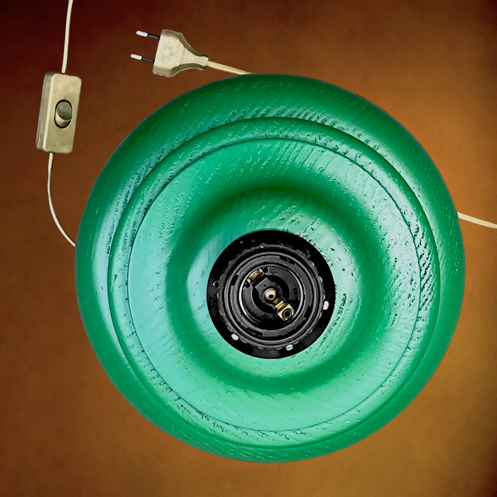 Grand Pied de Lampe en Bois Tourné Peint Vert, Style Néoclassique – Années 70 – 5,200 kg