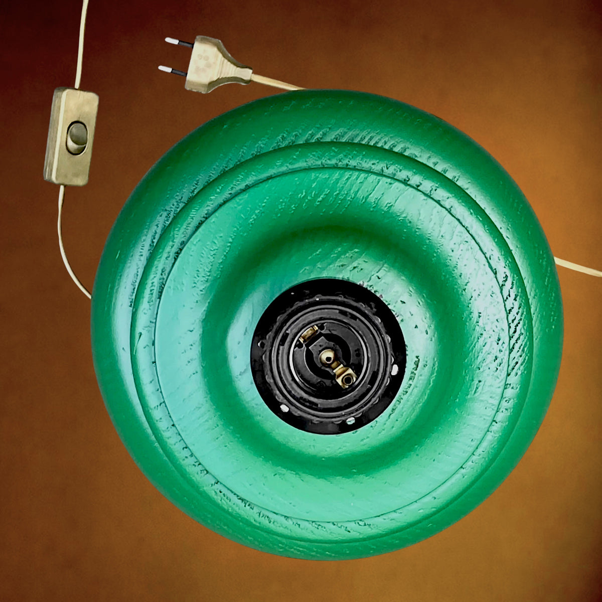 Grand Pied de Lampe en Bois Tourné Peint Vert, Style Néoclassique – Années 70 – 5,200 kg