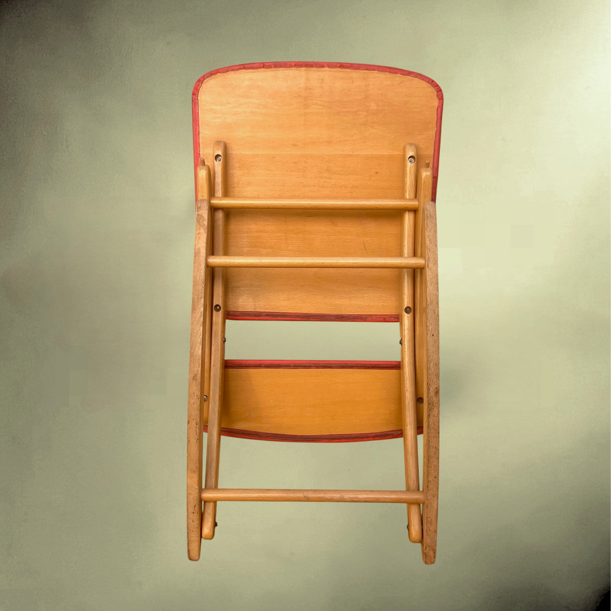 Chaise à Bascule Pliante Réglable en Hêtre et Skaï Rouge – Années 50-60
