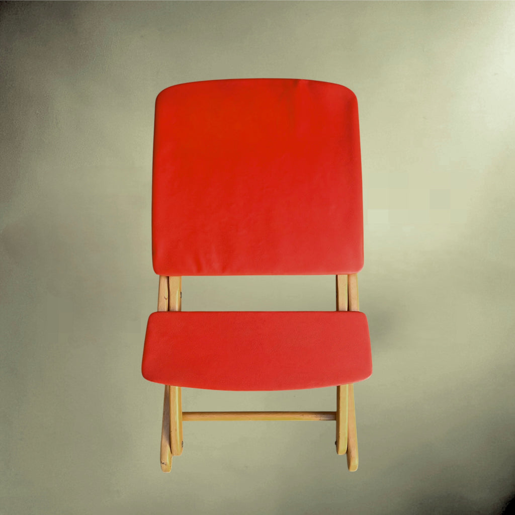 Chaise à Bascule Pliante Réglable en Hêtre et Skaï Rouge – Années 50-60